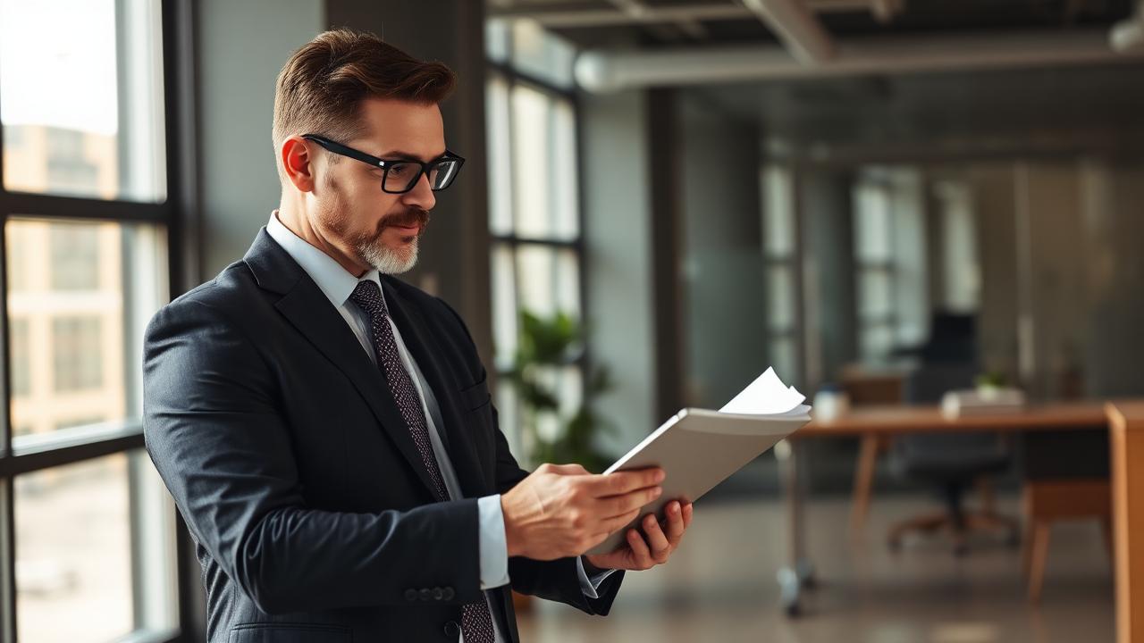 Insurance adjuster reviewing documents