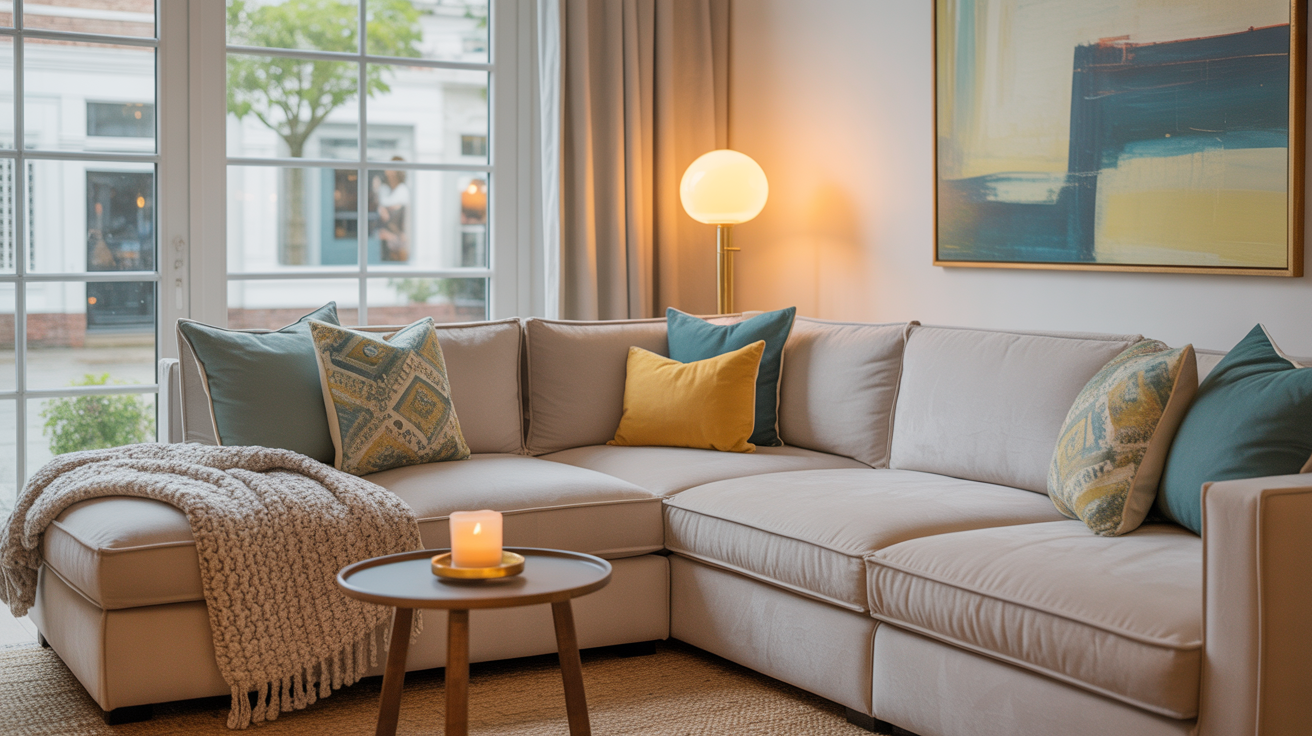 Modern living room setup for short-term rental