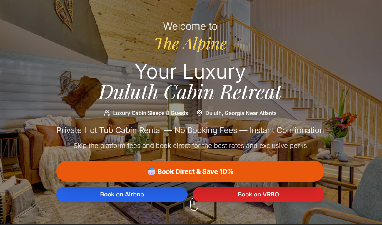 The Alpine Duluth direct booking website featuring lifestyle videos